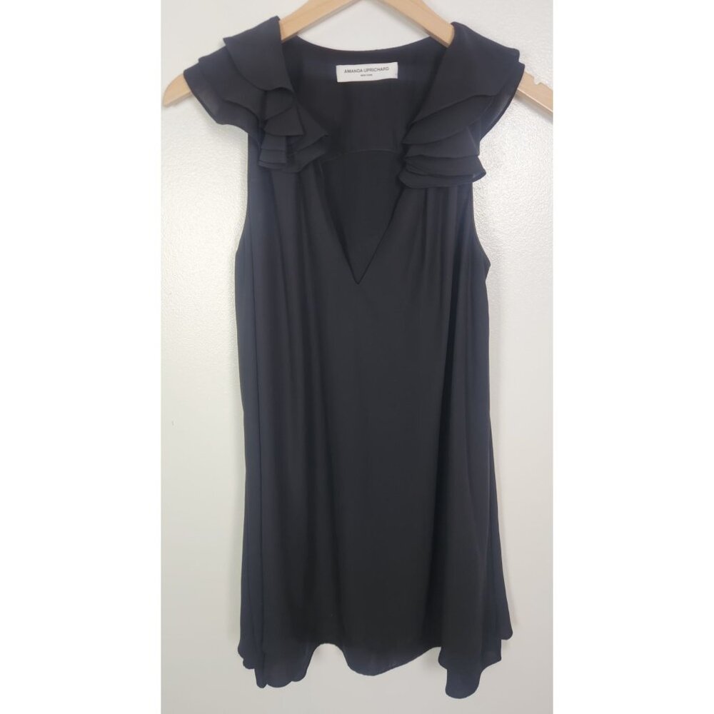 Amanda Uprichard Women's Sz. S Black Belle Ruffle V-Neck Mini Dress